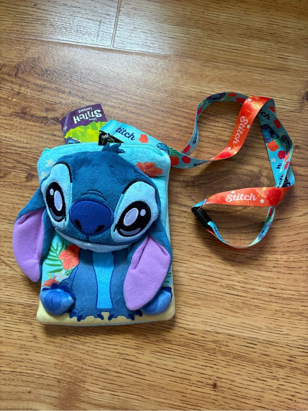 NWT Disney Stitch Plush Crossbody Bag with Tropical Accents - Blue & Purple